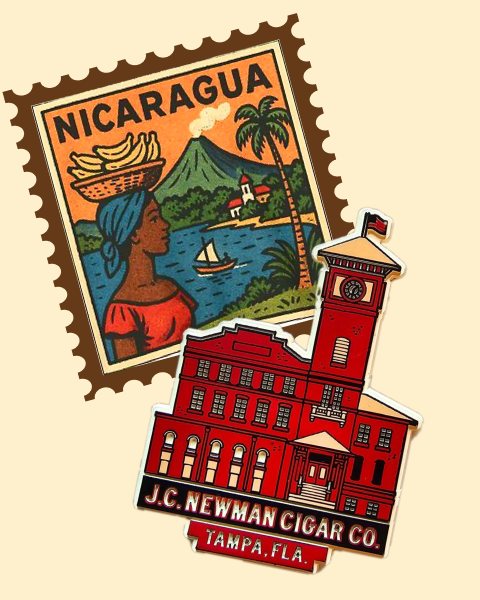 Nicaragua stamp and J.C. Newman Cigar Co. Tampa magnet