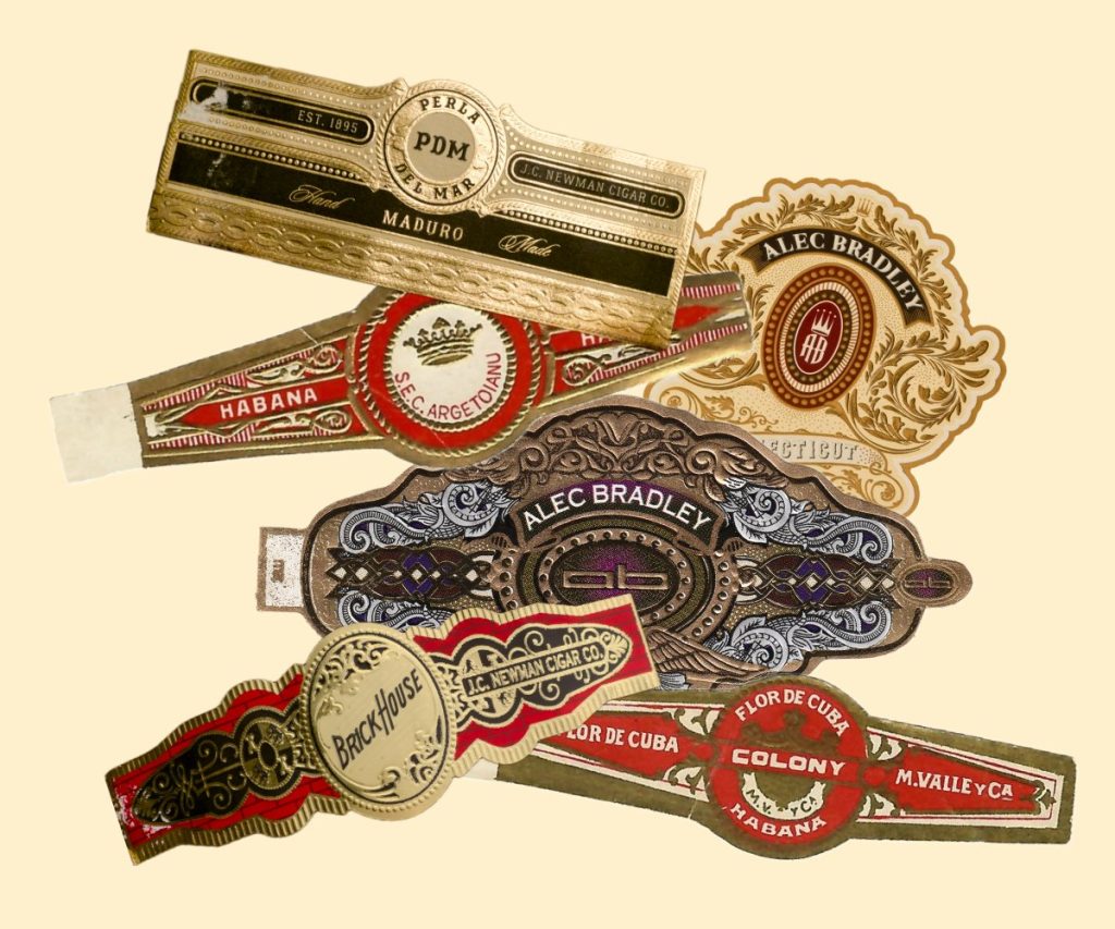 Collage of vintage cigar bands